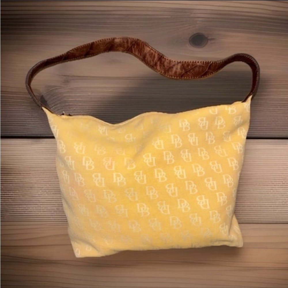Dooney & Bourke Yellow Logo Canvas Shoulder Bag with Brown Strap